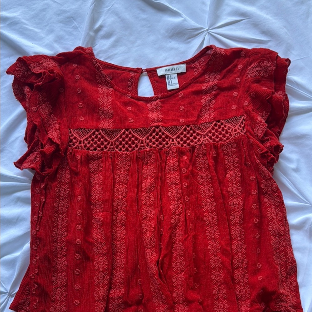 Forever 21 Red Embroidered Blouse